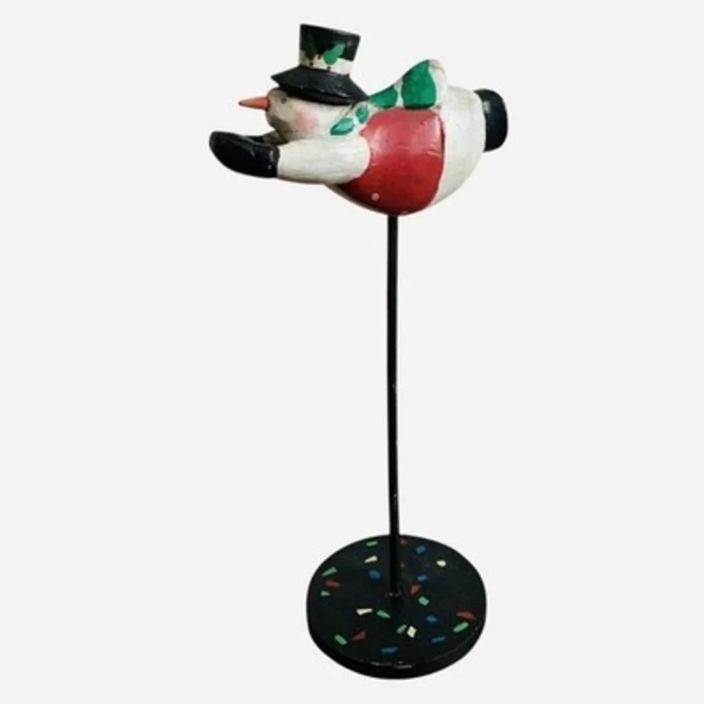Vintage Dept 56 Flying Snowman on Stand Wood Christmas Figurine 4.5x10